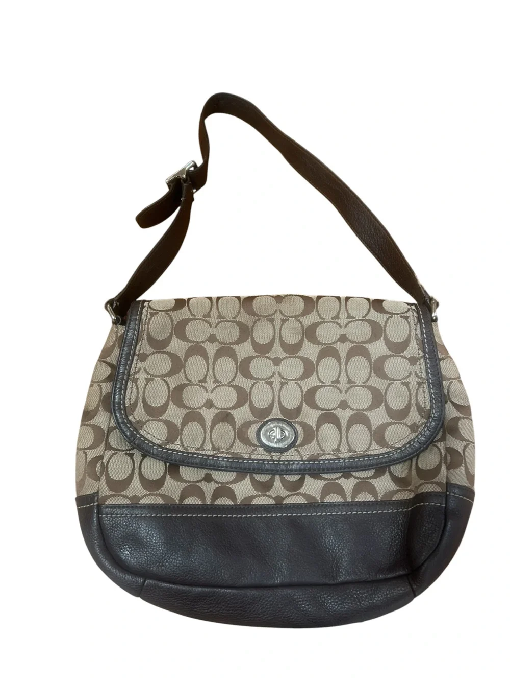 Authentic Vintage Coach Y2K Monogram Flap Shoulder Bag Purse Leather Soho 2000s